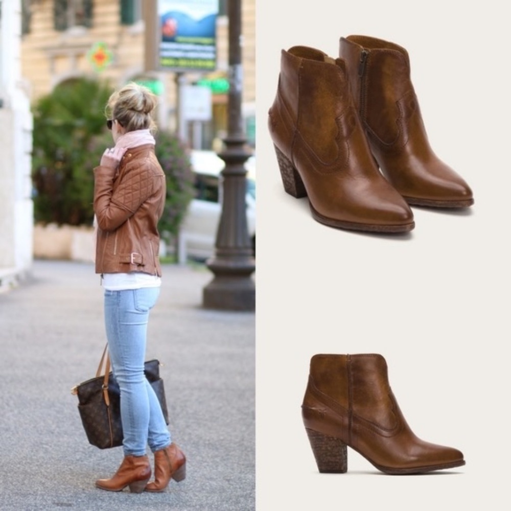 Frye Renee Seam Cognac Leather Short Boot